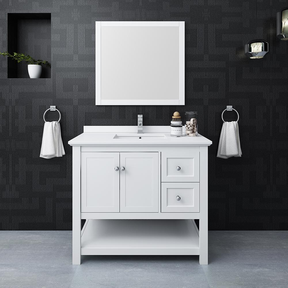 Fresca Manchester 40" White Traditional Bathroom Vanity w/ Mirror