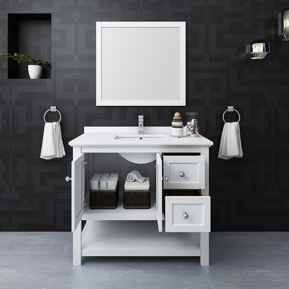 Fresca Manchester 40" White Traditional Bathroom Vanity w/ Mirror