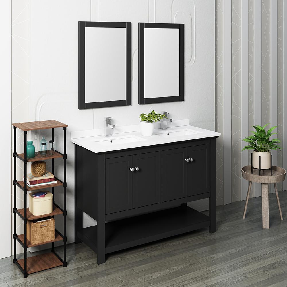 Fresca-Manchester-48"-Black-Traditional-Double-Sink-Bathroom-Vanity-w/-Mirrors-(FVN2348BL-D)