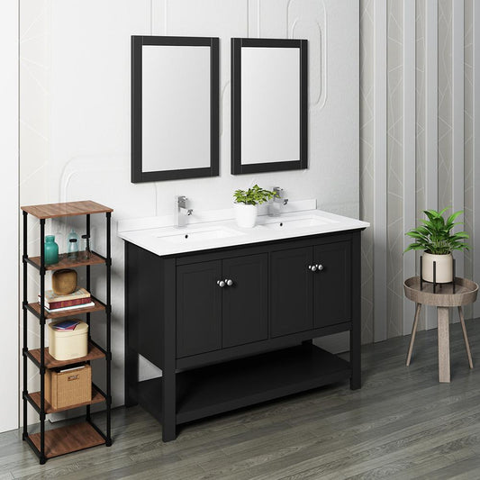 Fresca-Manchester-48"-Black-Traditional-Double-Sink-Bathroom-Vanity-w/-Mirrors-(FVN2348BL-D)