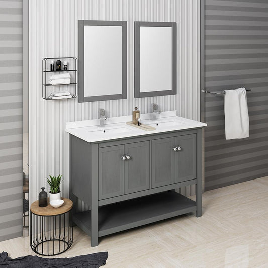 Fresca-Manchester-Regal-48"-Gray-Wood-Veneer-Traditional-Double-Sink-Bathroom-Vanity-w/-Mirrors-(FVN2348VG-D)