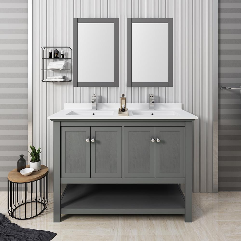 Fresca Manchester Regal 48" Gray Wood Veneer Traditional Double Sink Bathroom Vanity w/ Mirrors