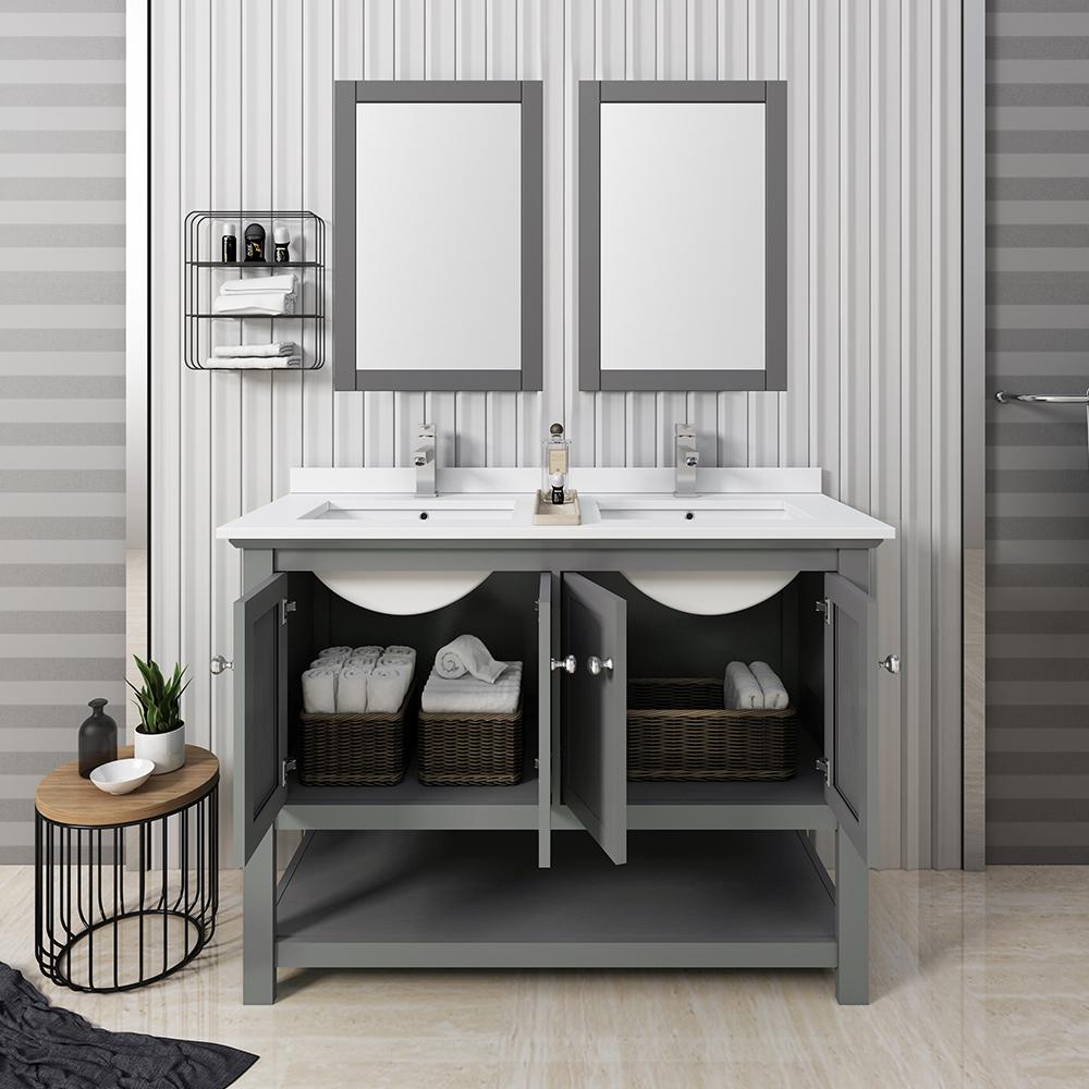 Fresca Manchester Regal 48" Gray Wood Veneer Traditional Double Sink Bathroom Vanity w/ Mirrors