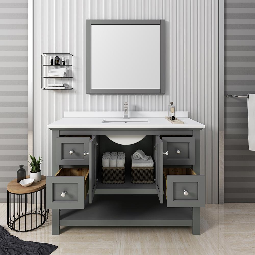 Fresca Manchester Regal 48" Gray Wood Veneer Traditional Bathroom Vanity w/ Mirror
