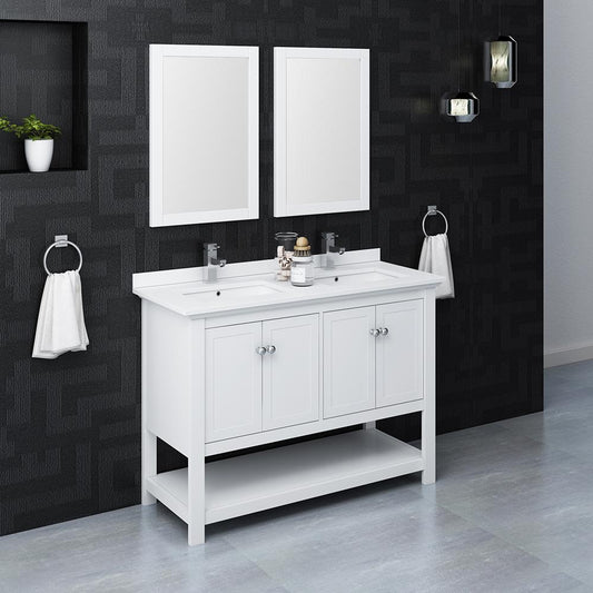 Fresca-Manchester-48"-White-Traditional-Double-Sink-Bathroom-Vanity-w/-Mirrors-(FVN2348WH-D)