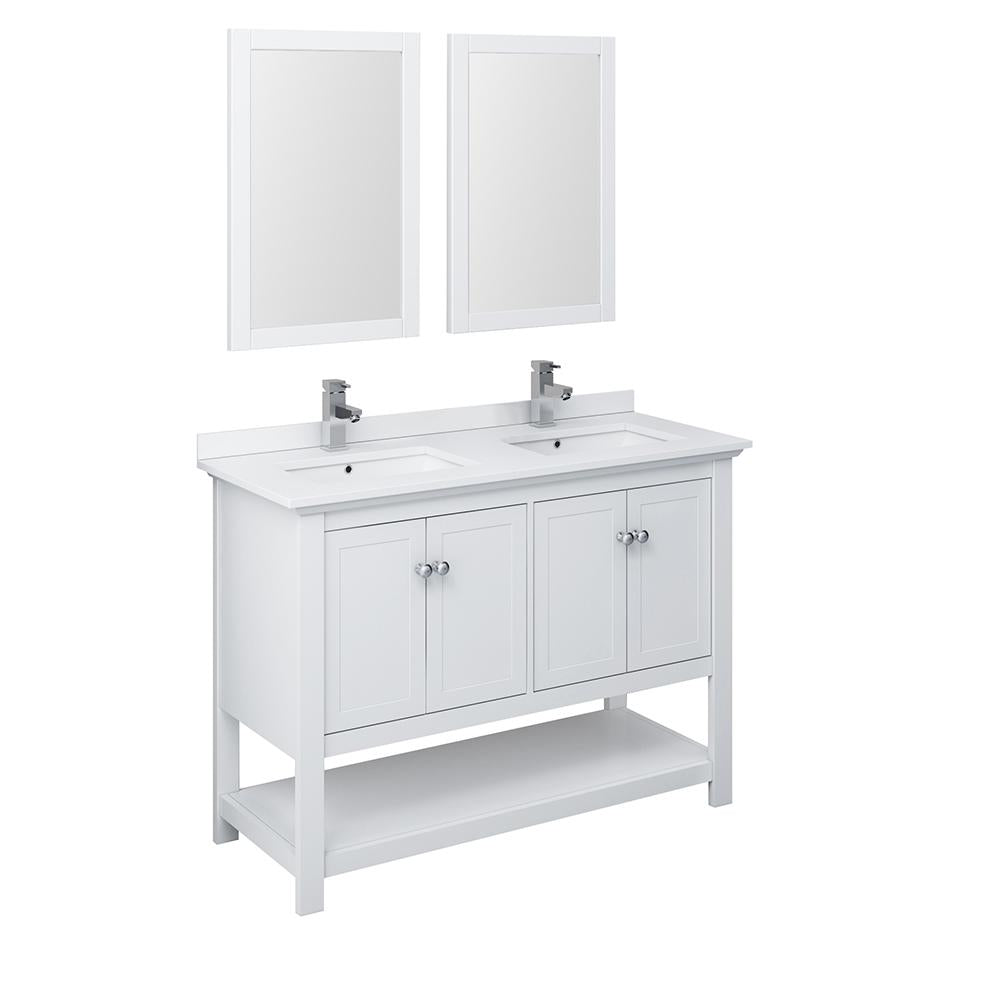 Fresca Manchester 48" White Traditional Double Sink Bathroom Vanity w/ Mirrors