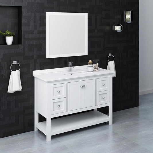 Fresca-Manchester-48"-White-Traditional-Bathroom-Vanity-w/-Mirror-(FVN2348WH)