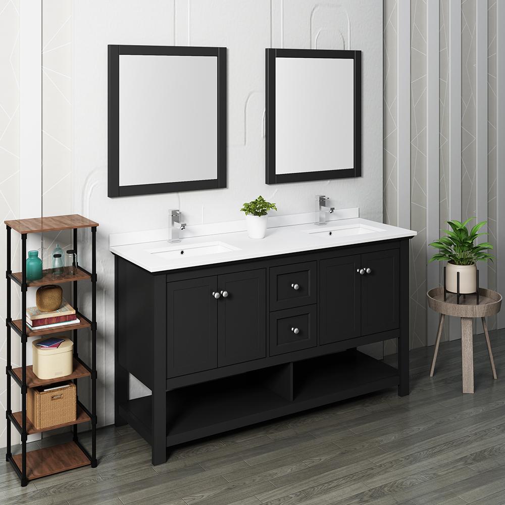 Fresca-Manchester-60"-Black-Traditional-Double-Sink-Bathroom-Vanity-w/-Mirrors-(FVN2360BL-D)