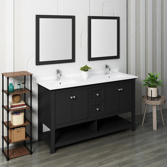 Fresca-Manchester-60"-Black-Traditional-Double-Sink-Bathroom-Vanity-w/-Mirrors-(FVN2360BL-D)