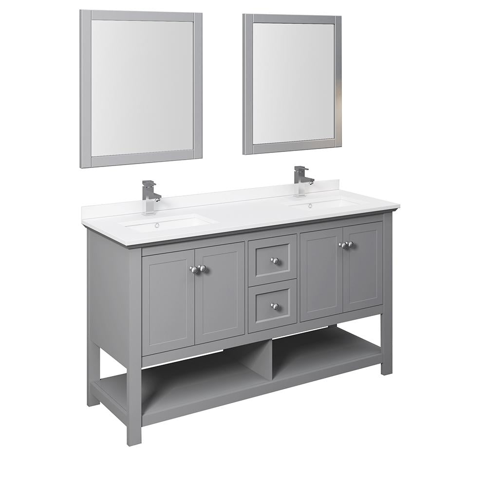 Fresca Manchester 60" Gray Traditional Double Sink Bathroom Vanity w/ Mirrors