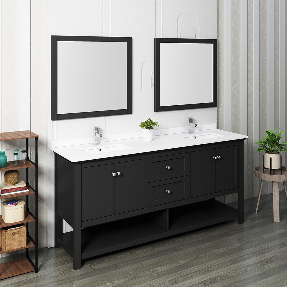 Fresca-Manchester-72"-Black-Traditional-Double-Sink-Bathroom-Vanity-w/-Mirrors-(FVN2372BL-D)