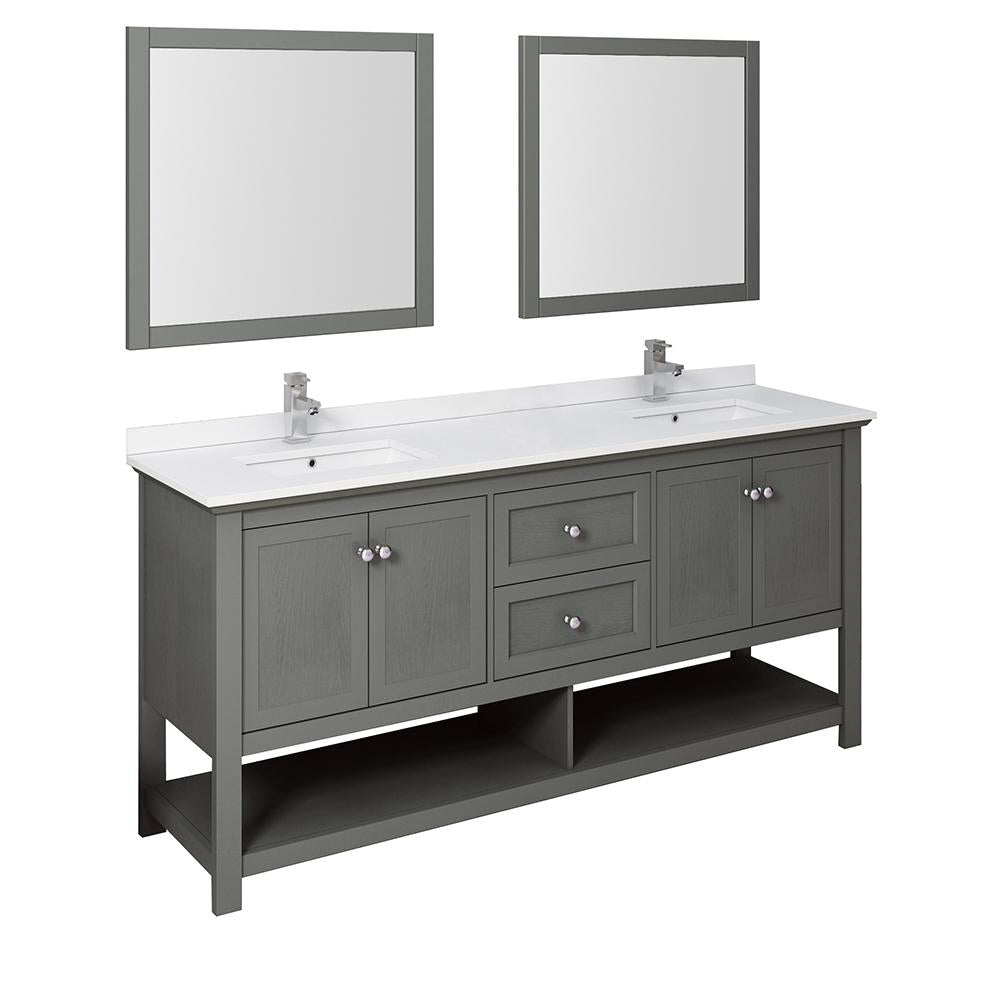 Fresca Manchester 72" Gray Traditional Double Sink Bathroom Vanity w/ Mirrors