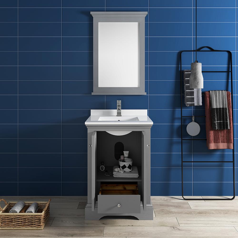 Fresca Windsor 24" Gray Textured Traditional Bathroom Vanity w/ Mirror