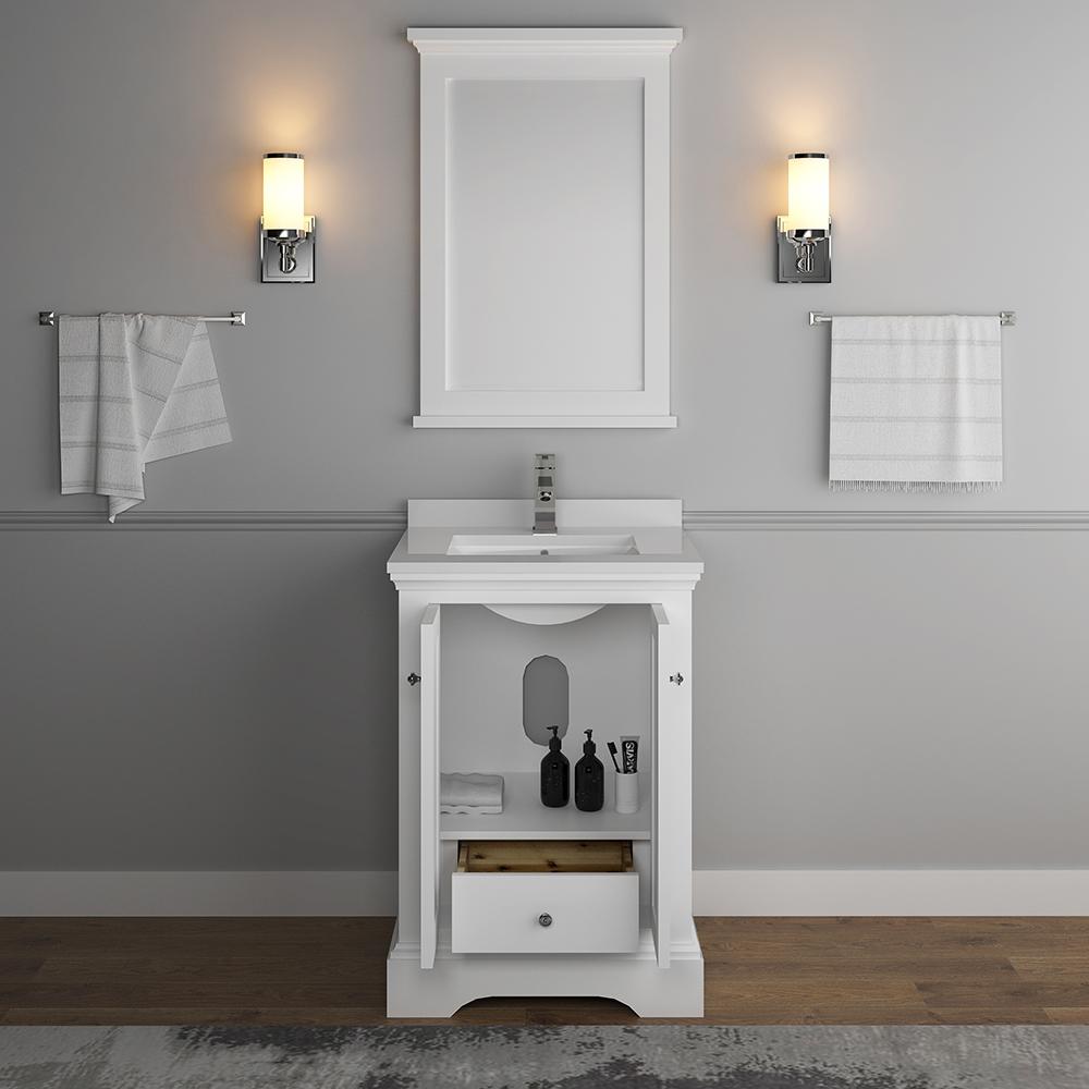 Fresca Windsor 24" Matte White Traditional Bathroom Vanity w/ Mirror