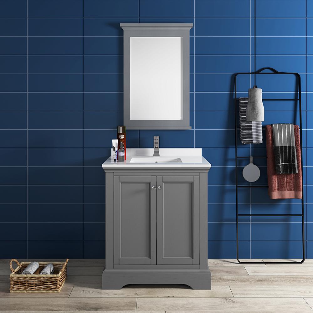 Fresca Windsor 30" Gray Textured Traditional Bathroom Vanity w/ Mirror