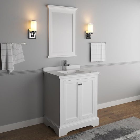 Fresca-Windsor-30"-Matte-White-Traditional-Bathroom-Vanity-w/-Mirror-(FVN2430WHM)