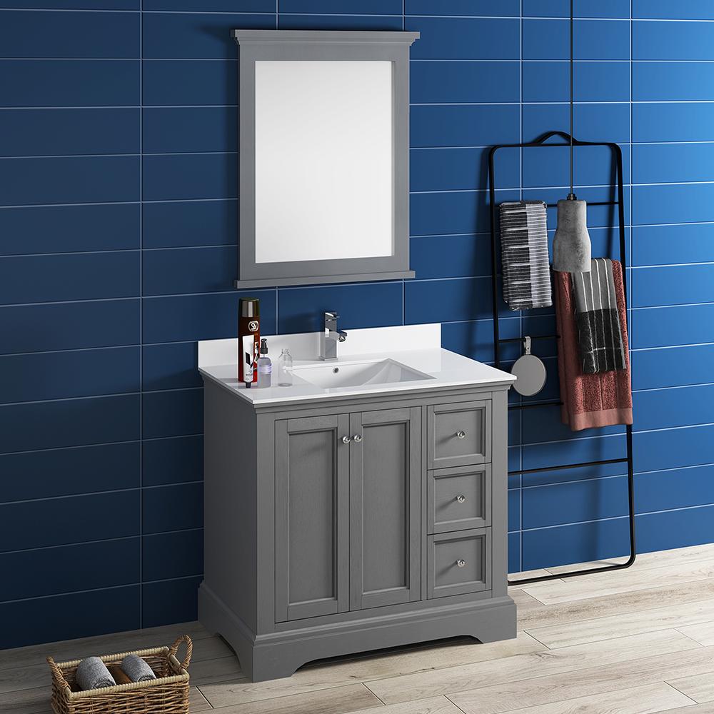 Fresca-Windsor-36"-Gray-Textured-Traditional-Bathroom-Vanity-w/-Mirror-(FVN2436GRV)