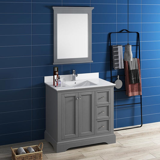 Fresca-Windsor-36"-Gray-Textured-Traditional-Bathroom-Vanity-w/-Mirror-(FVN2436GRV)
