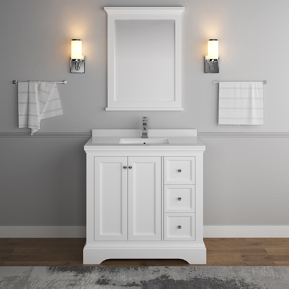 Fresca Windsor 36" Matte White Traditional Bathroom Vanity w/ Mirror