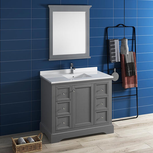 Fresca-Windsor-40"-Gray-Textured-Traditional-Bathroom-Vanity-w/-Mirror-(FVN2440GRV)