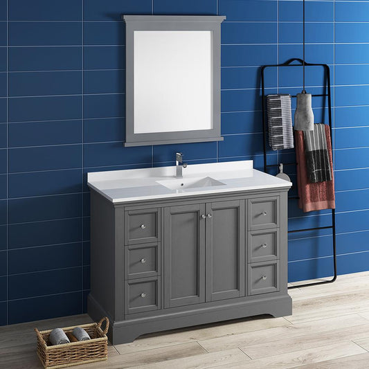 Fresca-Windsor-48"-Gray-Textured-Traditional-Bathroom-Vanity-w/-Mirror-(FVN2448GRV)