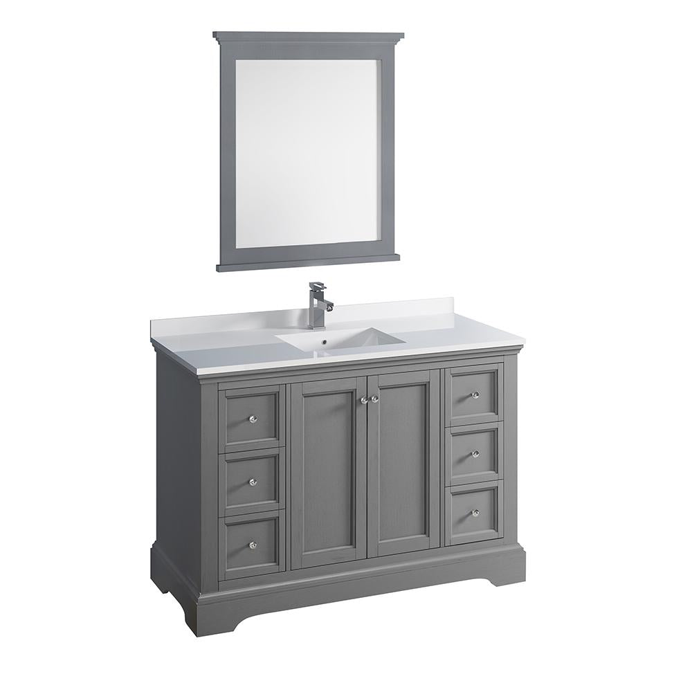Fresca Windsor 48" Gray Textured Traditional Bathroom Vanity w/ Mirror
