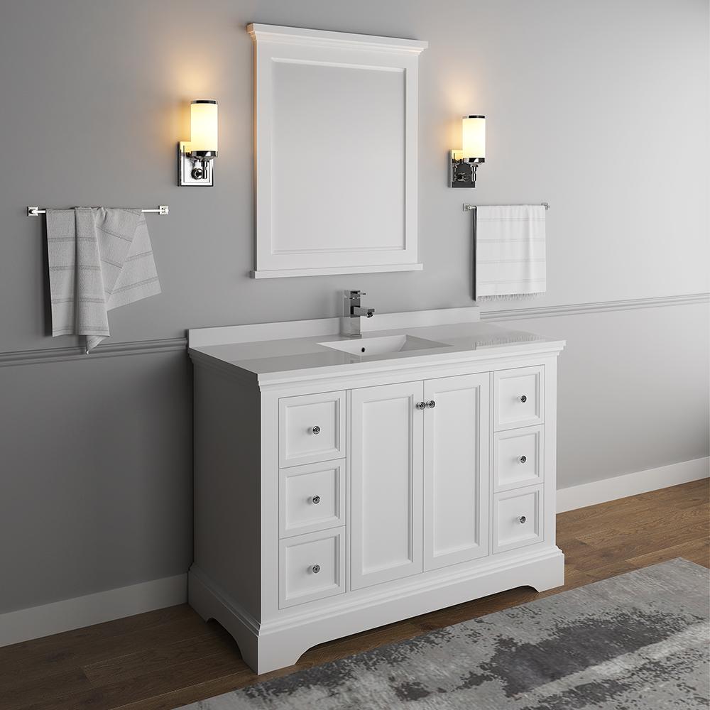Fresca-Windsor-48"-Matte-White-Traditional-Bathroom-Vanity-w/-Mirror-(FVN2448WHM)