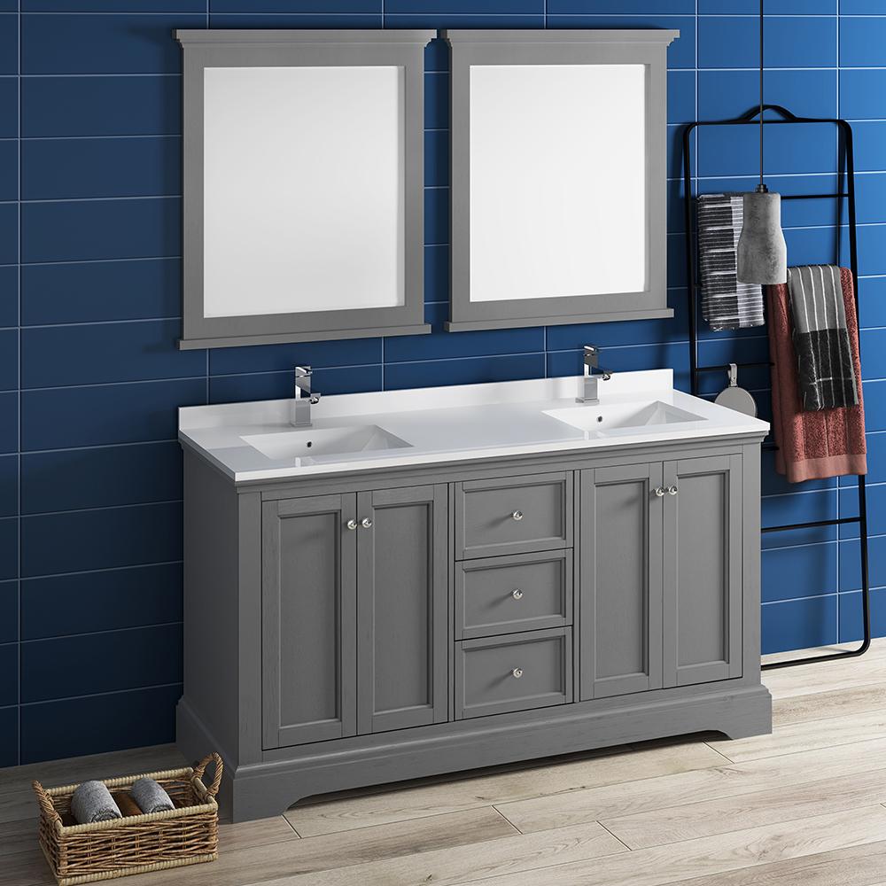 Fresca-Windsor-60"-Gray-Textured-Traditional-Double-Sink-Bathroom-Vanity-w/-Mirrors-(FVN2460GRV)