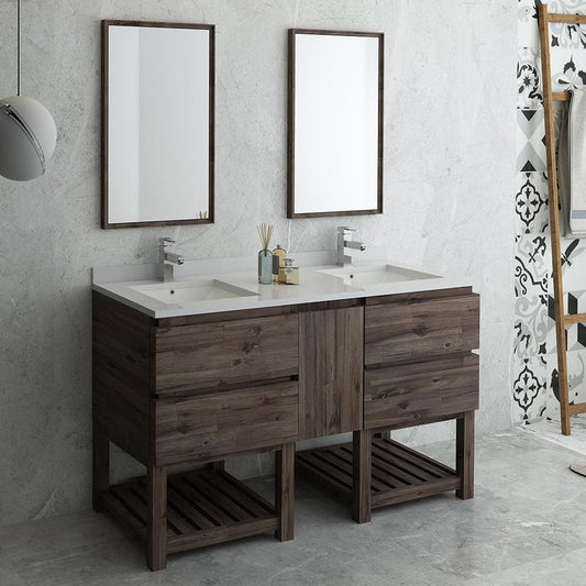 Fresca-Formosa-60"-Floor-Standing-Double-Sink-Modern-Bathroom-Vanity-w/-Open-Bottom-&-Mirrors-(FVN31-241224ACA-FS)