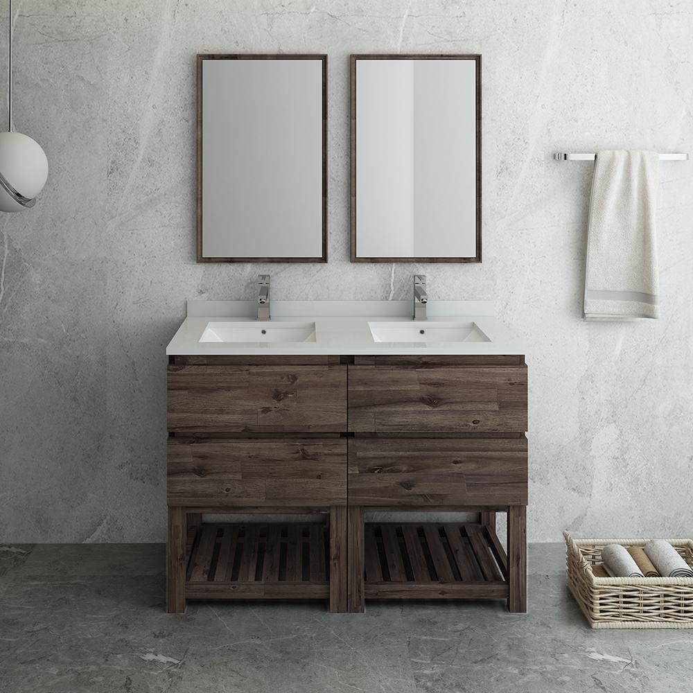 Fresca Formosa 48" Floor Standing Double Sink Modern Bathroom Vanity w/ Open Bottom & Mirrors