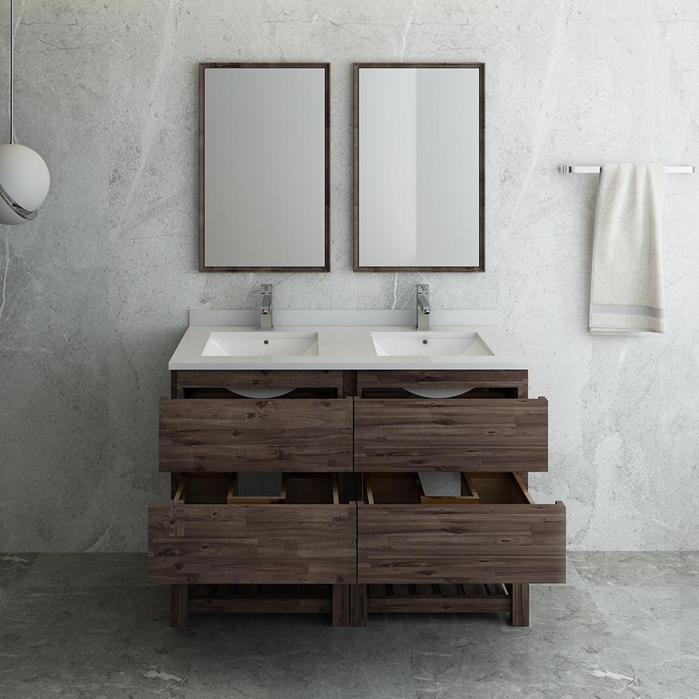 Fresca Formosa 48" Floor Standing Double Sink Modern Bathroom Vanity w/ Open Bottom & Mirrors