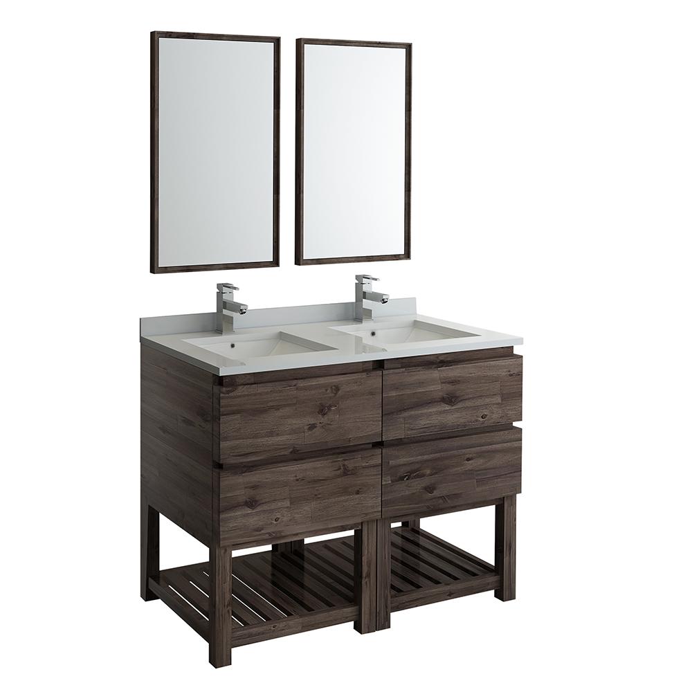 Fresca Formosa 48" Floor Standing Double Sink Modern Bathroom Vanity w/ Open Bottom & Mirrors