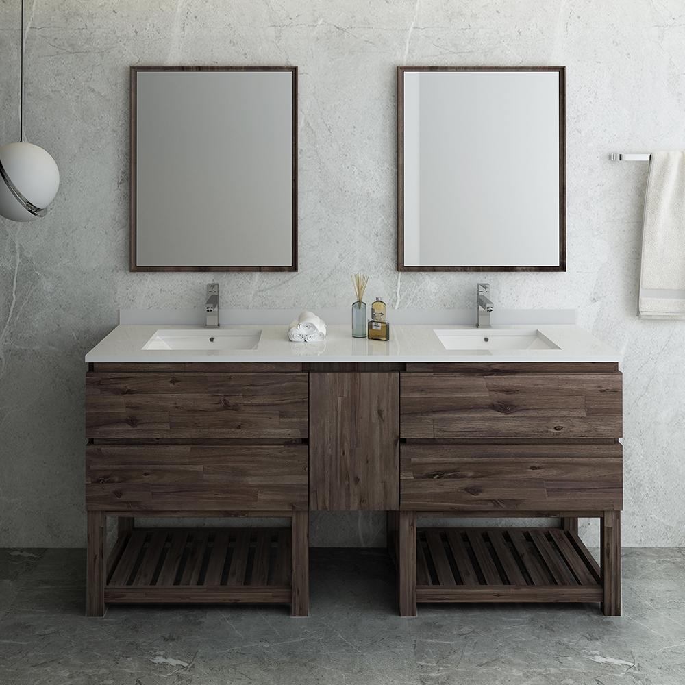 Fresca Formosa 72" Floor Standing Double Sink Modern Bathroom Vanity w/ Open Bottom & Mirrors