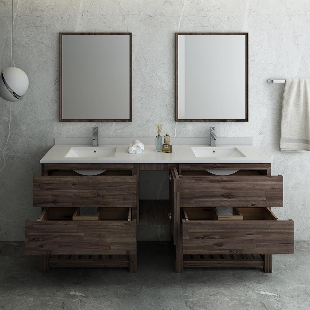 Fresca Formosa 72" Floor Standing Double Sink Modern Bathroom Vanity w/ Open Bottom & Mirrors