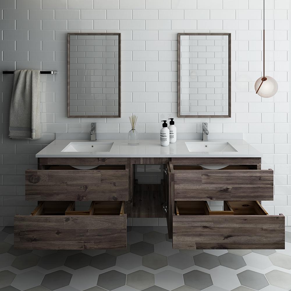 Fresca Formosa 72" Wall Hung Double Sink Modern Bathroom Vanity w/ Mirrors
