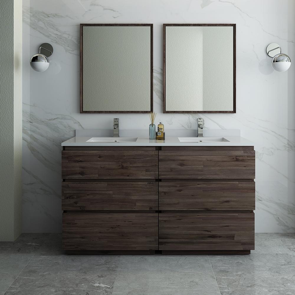 Fresca Formosa 60" Floor Standing Double Sink Modern Bathroom Vanity w/ Mirrors