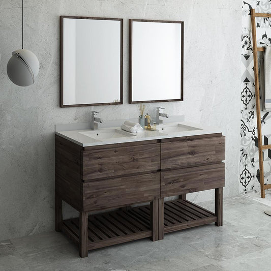 Fresca-Formosa-60"-Floor-Standing-Double-Sink-Modern-Bathroom-Vanity-w/-Open-Bottom-&-Mirrors-(FVN31-3030ACA-FS)
