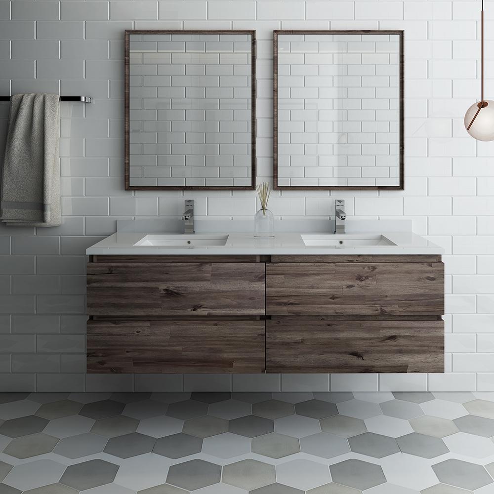 Fresca Formosa 60" Wall Hung Double Sink Modern Bathroom Vanity w/ Mirrors