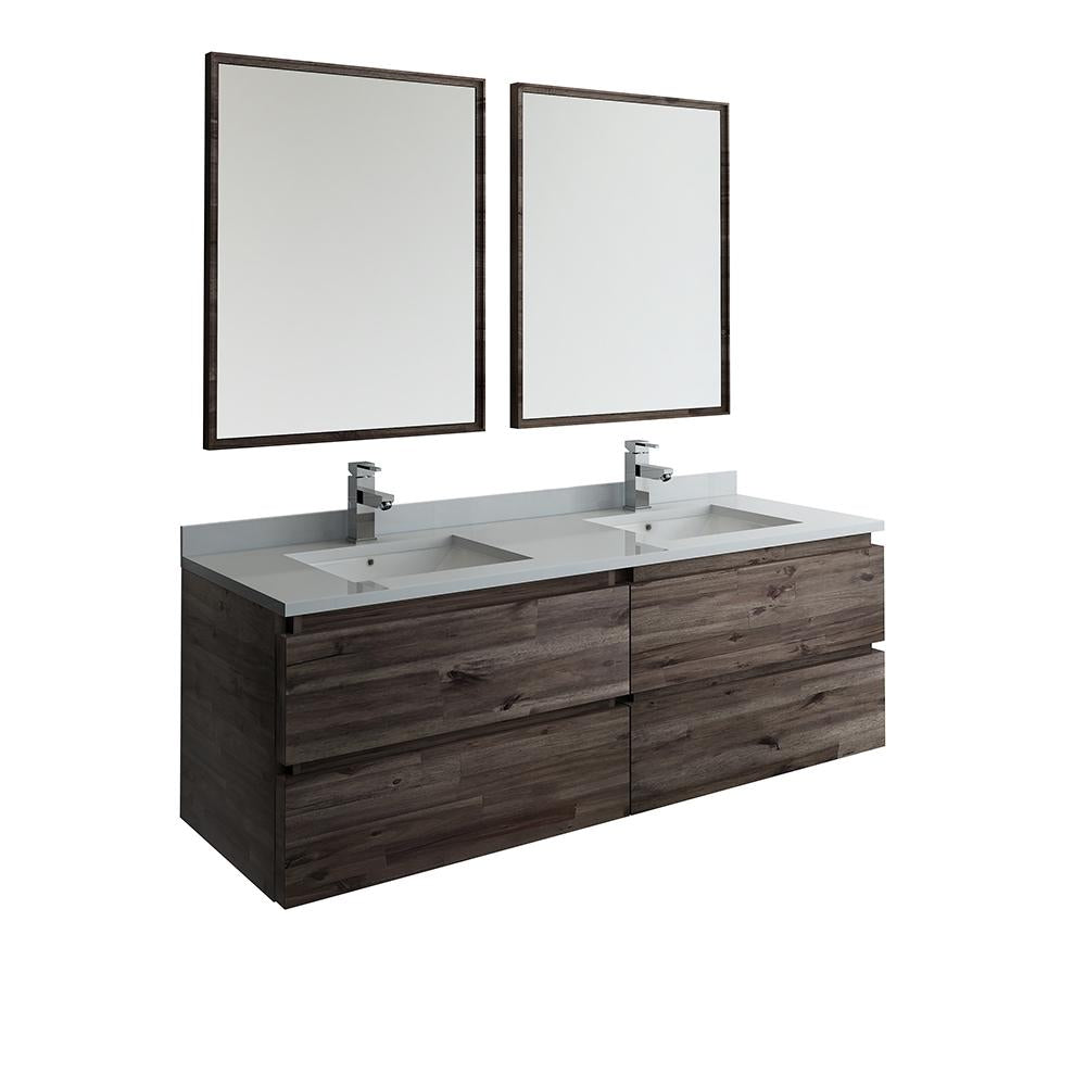 Fresca Formosa 60" Wall Hung Double Sink Modern Bathroom Vanity w/ Mirrors
