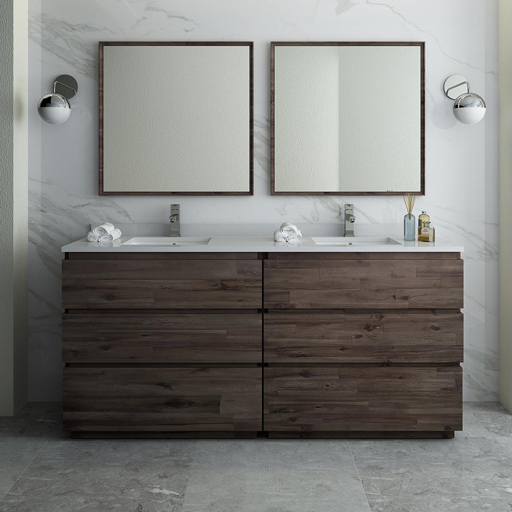 Fresca Formosa 72" Floor Standing Double Sink Modern Bathroom Vanity w/ Mirrors