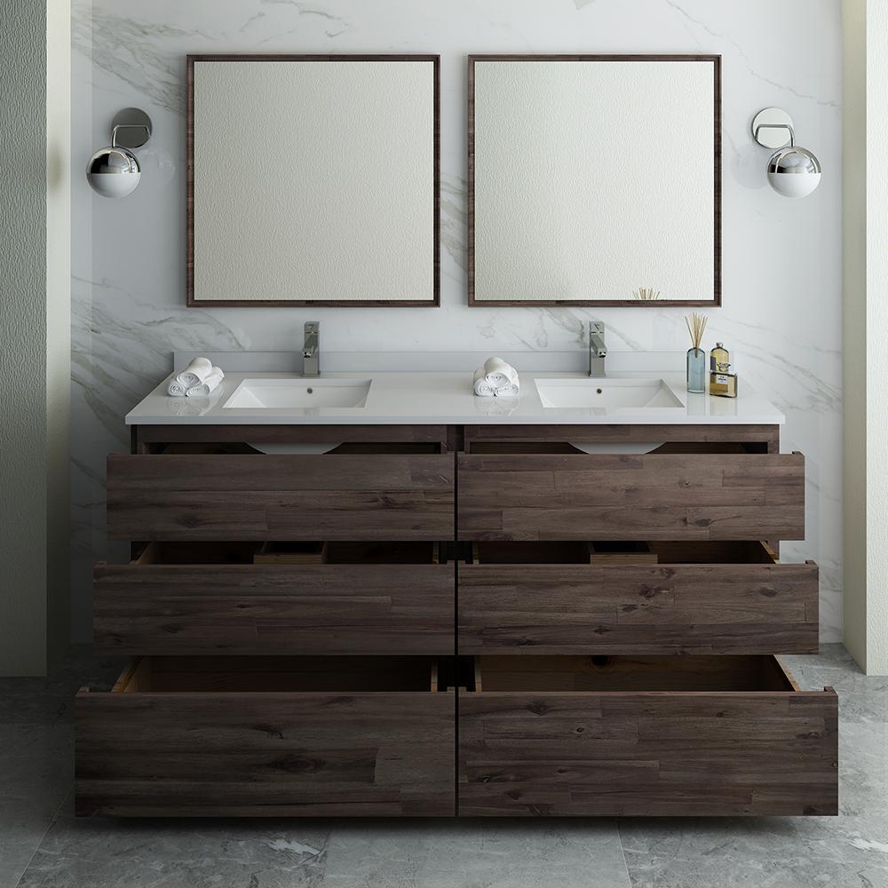 Fresca Formosa 72" Floor Standing Double Sink Modern Bathroom Vanity w/ Mirrors