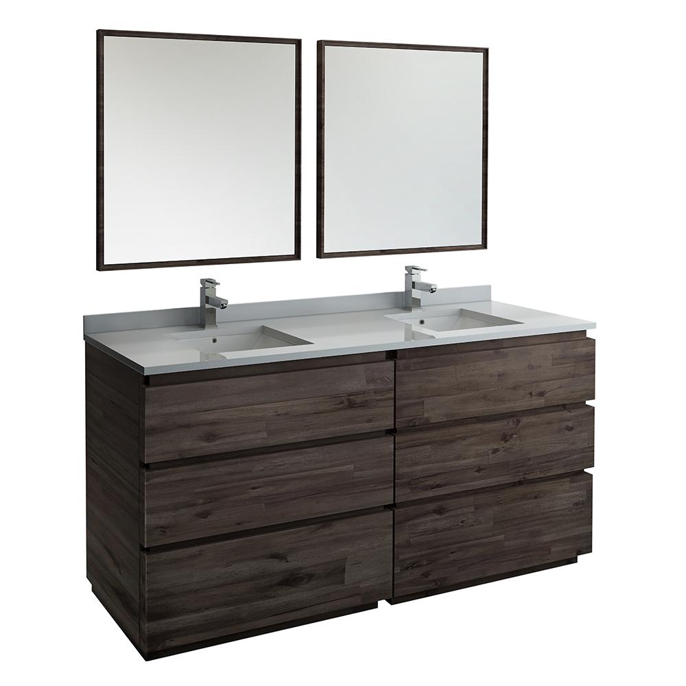 Fresca Formosa 72" Floor Standing Double Sink Modern Bathroom Vanity w/ Mirrors