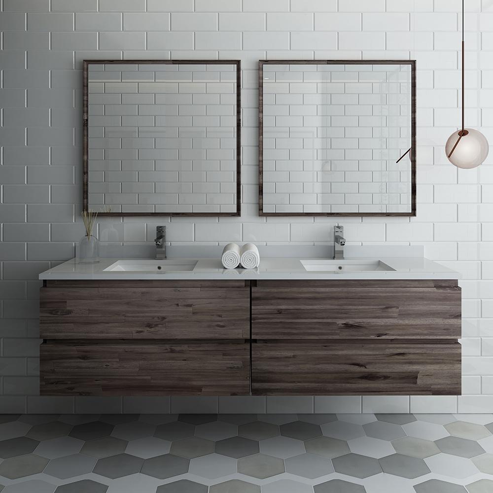 Fresca Formosa 72" Wall Hung Double Sink Modern Bathroom Vanity w/ Mirrors