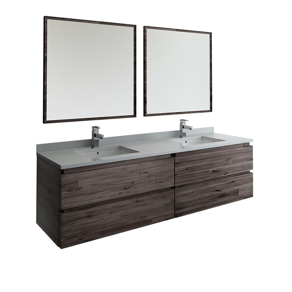 Fresca Formosa 72" Wall Hung Double Sink Modern Bathroom Vanity w/ Mirrors