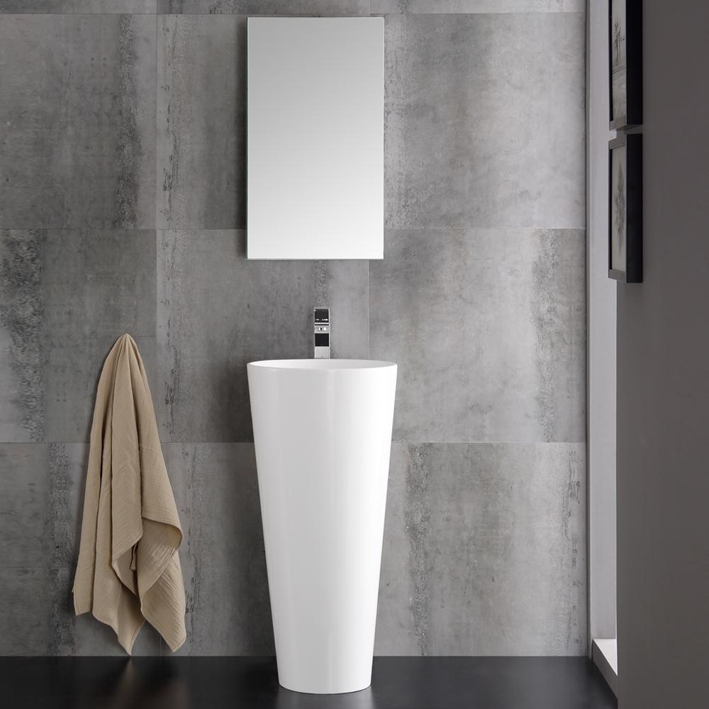 Fresca Messina 16" White Pedestal Sink w Medicine Cabinet - Modern Bathroom Vanity