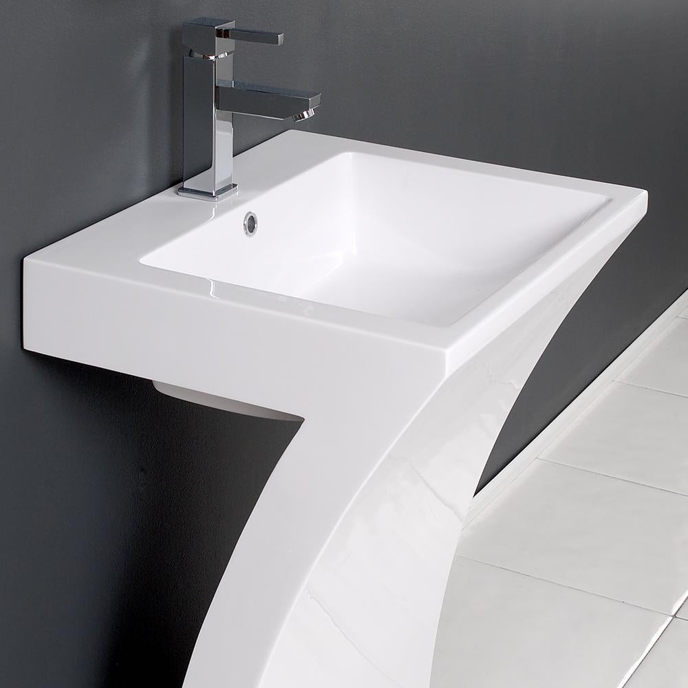 Fresca Quadro 23" White Pedestal Sink w/ Medicine Cabinet - Modern Bathroom Vanity