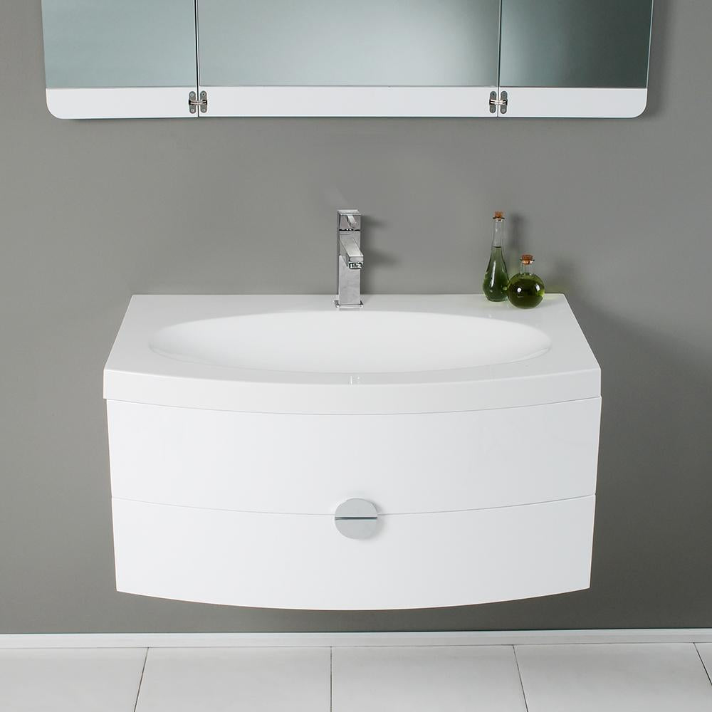 Fresca Energia 36" White Modern Bathroom Vanity w/ Three Panel Folding Mirror