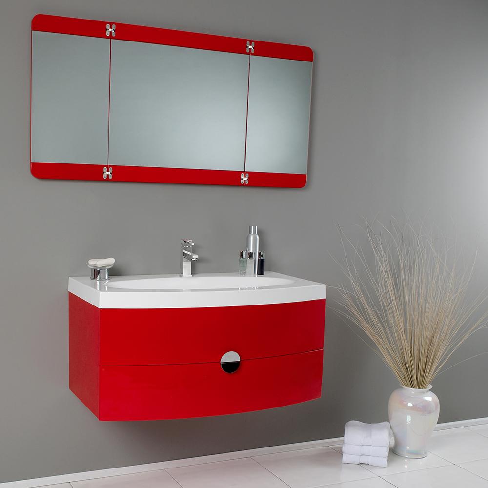 Fresca-Energia-36"-Red-Modern-Bathroom-Vanity-w/-Three-Panel-Folding-Mirror-(FVN5092RD)