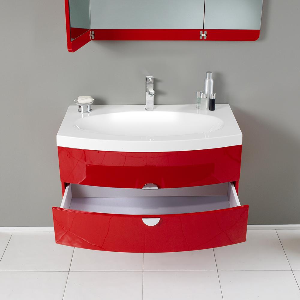 Fresca Energia 36" Red Modern Bathroom Vanity w/ Three Panel Folding Mirror
