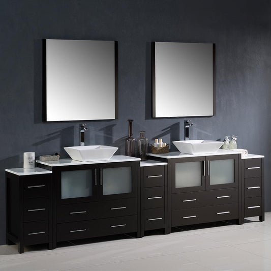 Fresca-Torino-108"-Espresso-Modern-Double-Sink-Bathroom-Vanity-w/-3-Side-Cabinets-&-Vessel-Sinks-(FVN62-108ES-VSL)